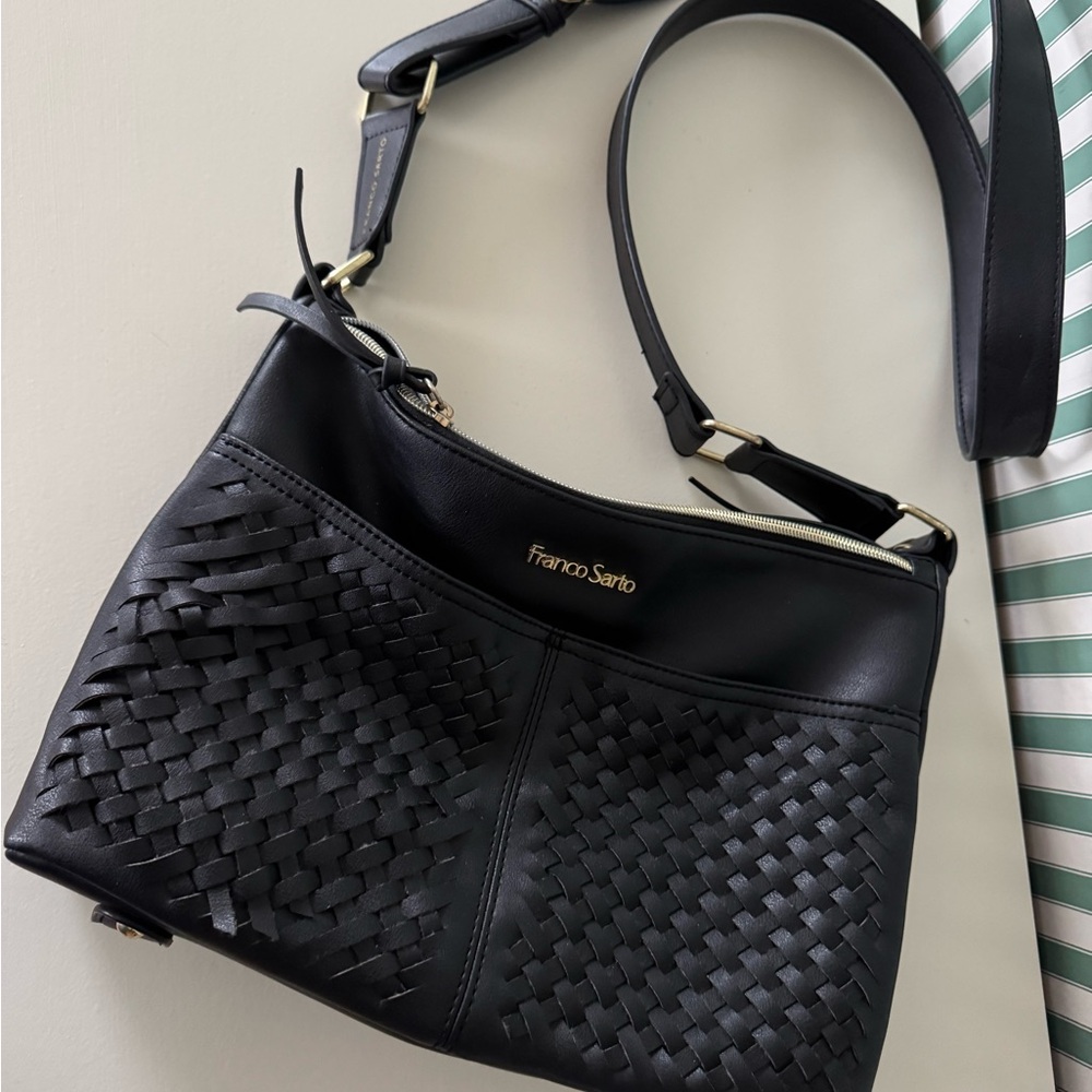 Franco Sarto Black Woven Shoulder Bag